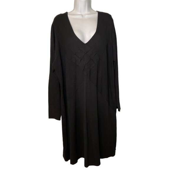 Lane Bryant NWT Black Sweater Patterned V Neck Dress Sz 18 - Picture 1 of 10